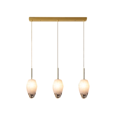 Frosted Glass Geometric Cluster Pendant Modern 3 Lights Gold Finish Hanging Light Fixture with Linear/Round Canopy