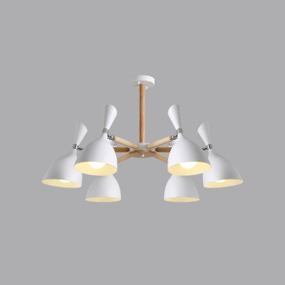 Funnel Adjustable Ceiling Chandelier Nordic Metal 3/5/8-Head White Suspension Lamp with Wooden Arm