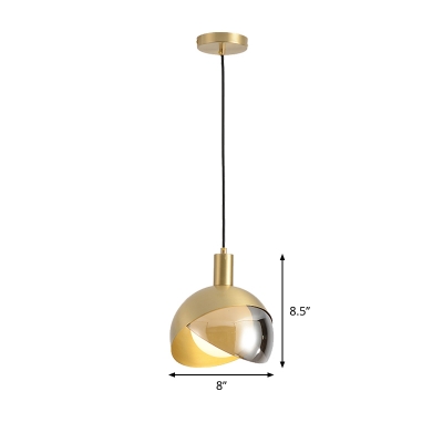 Global Smoke Grey Glass Suspension Lamp Minimalist Single Head Gold Ceiling Hang Fixture