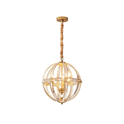 Globe Cage Hanging Pendant Light Simple Clear Crystal 1 Bulb Black/Gold Ceiling Suspension Lamp for Dining Room