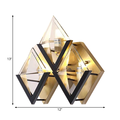 Gold Rhombus Wall Mount Lamp Simple 3 Lights Clear Glass Wall Light Sconce for Living Room
