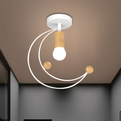Kids 1-Bulb Semi Flush Mount Lighting Black/Grey/White Moon Ceiling Fixture with Metal Shade for Corridor
