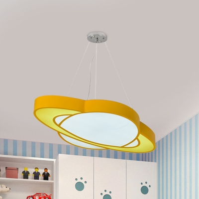 Kids Style LED Ceiling Chandelier Yellow Planet Pendant Light Kit with Acrylic Shade