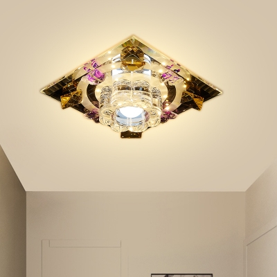 LED Corridor Flush Mount Modern Chrome Ceiling Light Fixture with Flower Clear Crystal Shade