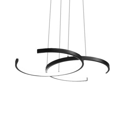 LED Restaurant Pendant Chandelier Simplicity Black/White Drop Lamp with Dual C-Shape Metal Shade in Warm/White Light