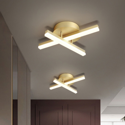 Linear Metal Flush Lamp Fixture Minimalist LED Gold Ceiling Flush Mount in Warm/White Light