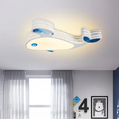 Little Whale Hollowed Out Flushmount Cartoon Acrylic Children Bedroom LED Ceiling Light in White