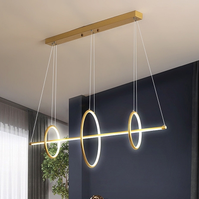 Metal Linear through 3 Rings Chandelier Minimalism Black/Gold LED Ceiling Suspension Lamp