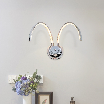 Metallic Curvy Wall Lighting Ideas Modern LED Wall Light Fixture in Chrome, Warm/White Light