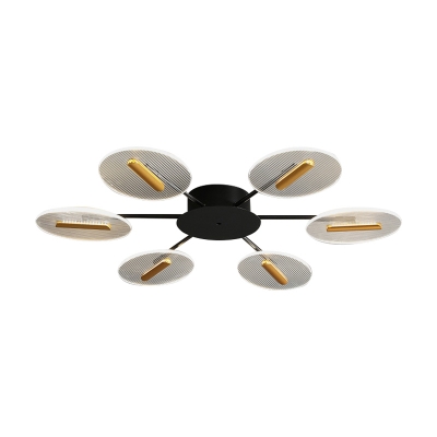 Minimalism 6 Bulbs Flush Light Black Circle Close to Ceiling Lamp with Acrylic Shade