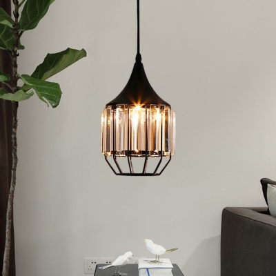 

Minimalism Geometric Frame Pendant Lamp Clear Crystal 1 Bulb Study Room Hanging Ceiling Light in Black, HL687441