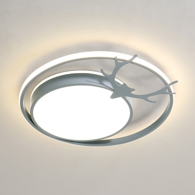 Minimalist LED Flush Mount Lighting Grey/Gold Round Antler Ceiling Fixture with Acrylic Shade