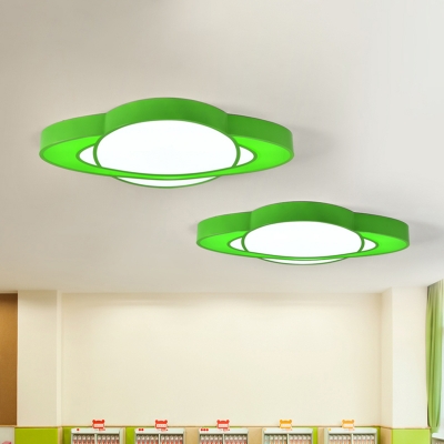 Modernism LED Flush Mount Lamp Red/Yellow/Green Planet Ceiling Light Fixture with Acrylic Shade