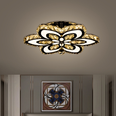 Modernism LED Semi Flush Mount Chrome Flower Small/Large Ceiling Lamp with Cut Crystal Shade for Living Room