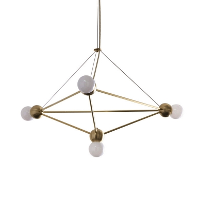Modernist 4 Bulbs Chandelier Light White Geometric Frame Ceiling Hang Fixture with Metal Shade