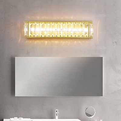 Modernist LED Vanity Lighting Black/Gold Rectangle Wall Sconce with Clear Crystal Block Shade for Bathroom