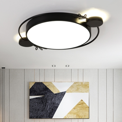 Modernist Planet Ceiling Flush Metallic LED Bedroom Flush Mount Light with Leave Design in Black/White/Grey