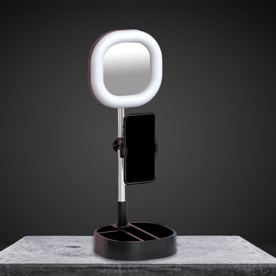 Ring Fill-in Light Modernist Metallic Phone Holder LED Vanity Lamp in Black/Pink/Blue, USB