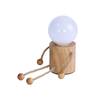 Robot-Like Wooden Table Lighting Nordic Style 1 Light Wood Night Lamp for Bedside
