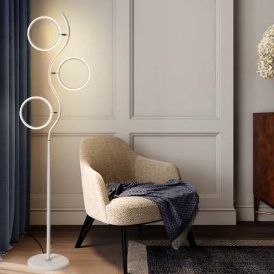 Round Bedroom Floor Lamp Metal LED Modernist Standing Lighting in Black/White with Branch Design