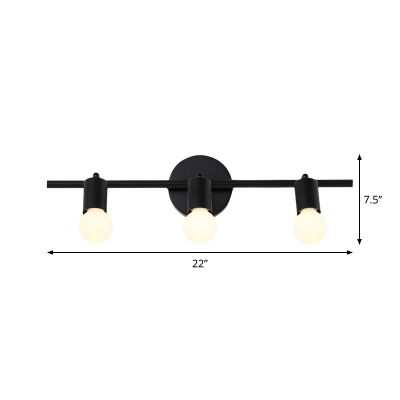 Simple 3 Heads Vanity Wall Light Black Cylinder Wall Mounted Lighting with Metallic Shade