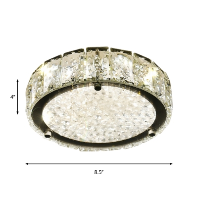 Simple LED Flush Mount Lighting Stainless-Steel Round/Square/Flower Ceiling Lamp with Clear Crystal Shade in Warm/White Light
