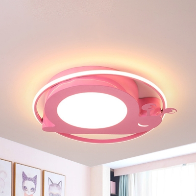 Snail Ceiling Lighting Cartoon Acrylic Kids Room LED Flush Mount Fixture in Pink, Warm/White Light