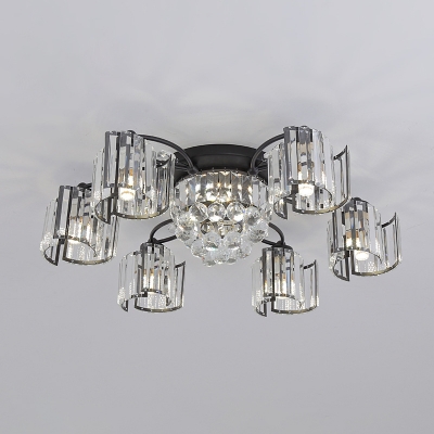 Spiral Round Semi Mount Light Contemporary Clear Crystal 4/6-Light Bedroom Ceiling Lamp in Black