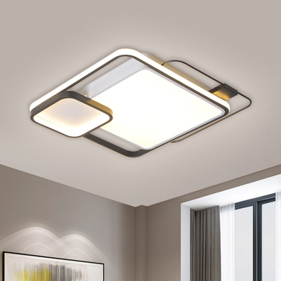 Squared Metallic Ceiling Lighting Simple LED Flush Mount Light in Black for Bedroom
