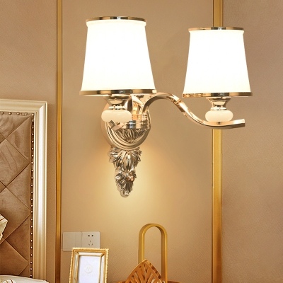 Tapered Frosted Glass Wall Lamp Countryside 1/2-Head Bedroom Wall Sconce Lighting in Chrome/Gold
