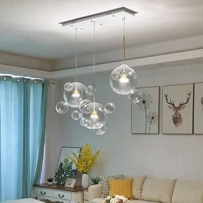 Transparent Glass Bubbles Pendant Lighting Modern 3-Head White Multi Hanging Lamp for Living Room