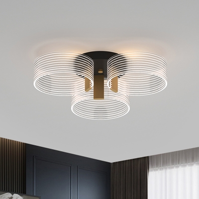 Acrylic Circular Semi Mount Lighting Modernity 2/3/5 Lights Close to Ceiling Lamp in Black and Gold