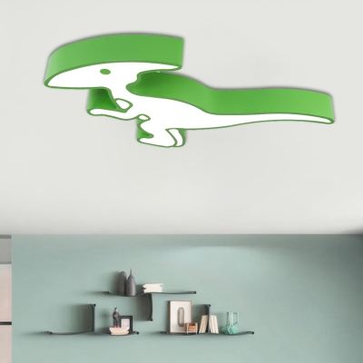 Acrylic Dinosaur Close to Ceiling Lamp Minimalist LED Flush Mount Lighting Fixture in Green