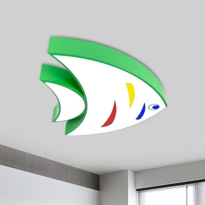 Acrylic Fish Flush Lighting Fixture Minimalism Blue/Green/Orange LED Ceiling Flush Mount for Classroom