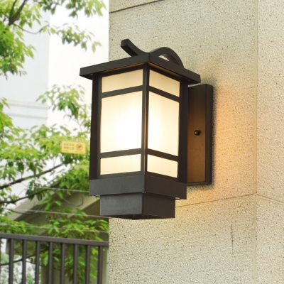 Black 1 Head Wall Sconce Light Industrial Frosted Glass Rectangle Wall Lamp for Patio