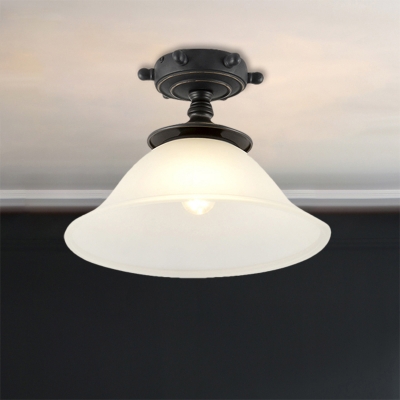 Black Bell Semi Flush Mount Light Cartoon 1 Light Frosted Glass Ceiling Lighting for Corridor