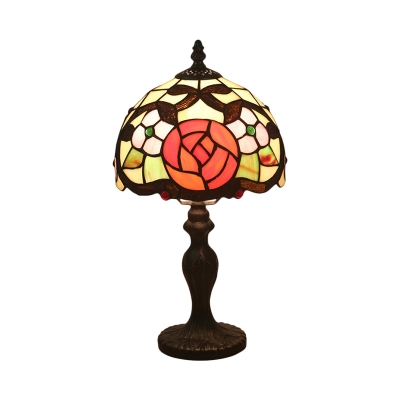 Brass 1 Bulb Table Light Mediterranean Cut Glass Domed Night Lamp with Rose Pattern