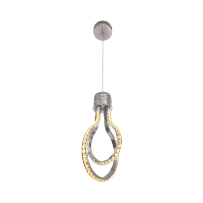 Bulb Cage Crystal Pendant Lamp Contemporary LED Chrome Suspension Lighting Fixture in Warm/White Light
