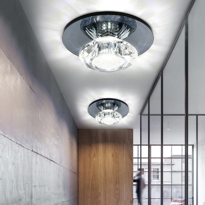 Circular Beveled Crystal Semi Flush Modernist Black/Tan LED Ceiling Flush Mount in Warm/White Light