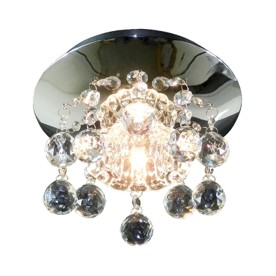 Circular Semi Flush Light Modernist Crystal Orbs LED Chrome Ceiling Mounted Fixture
