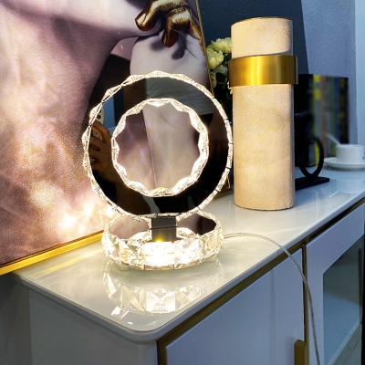 Circular Task Lighting Modern Clear Crystal LED Chrome Table Lamp in Warm/White Light for Bedroom