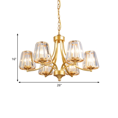 Clear Crystal Cone Chandelier Lamp Modernism 6-Light Gold Ceiling Pendant for Dining Room