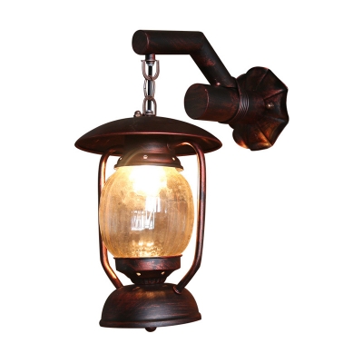 Clear Glass Lantern Wall Mount Lamp Country 1-Light Dining Room Wall Light Sconce in Weathered Copper