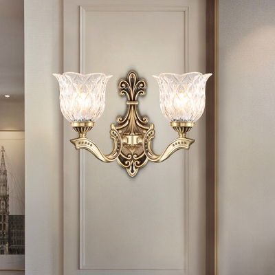 Clear Prism Glass Brass Wall Lighting Scalloped 1/2 Lights Countryside Surface Wall Sconce