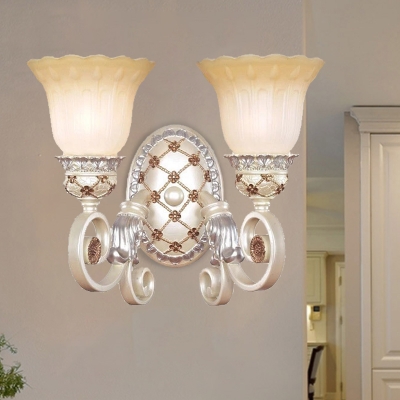 Contemporary Carved Wall Light Fixture 1/2 Lights Opal Glass Wall Mounted Lighting in Gold