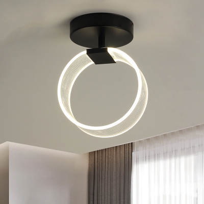 Contemporary Ring Semi Flush Mount Acrylic LED Hallway Close to Ceiling Lighting in Black/Gold