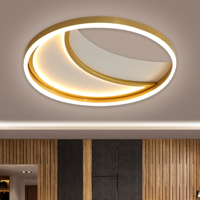 Crescent Metallic Flush Mount Lamp Minimalism LED Ceiling Fixture in Gold, White/3 Color Light