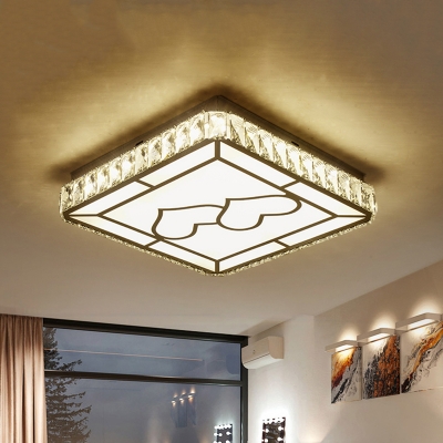 Crystal Block Square Ceiling Lamp Modern LED Chrome Semi Flush Mount Light with Round/Loving Heart Pattern