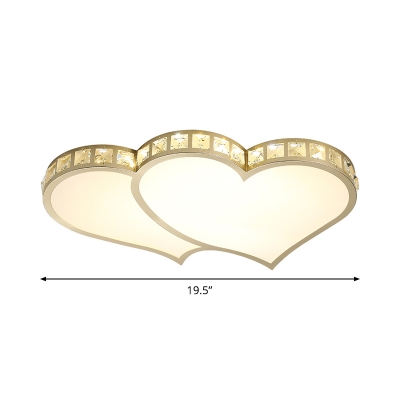 Crystal Loving Heart Flush Light Contemporary LED Gold Ceiling Lighting for Bedroom