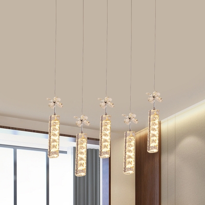 Crystal Rectangle Cluster Pendant Modernist LED Hanging Light Kit with Round/Linear Canopy in Chrome